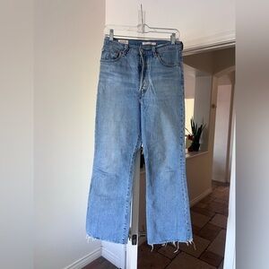 Levi’s Ribcage crop flare button fly Blue Denim Jeans